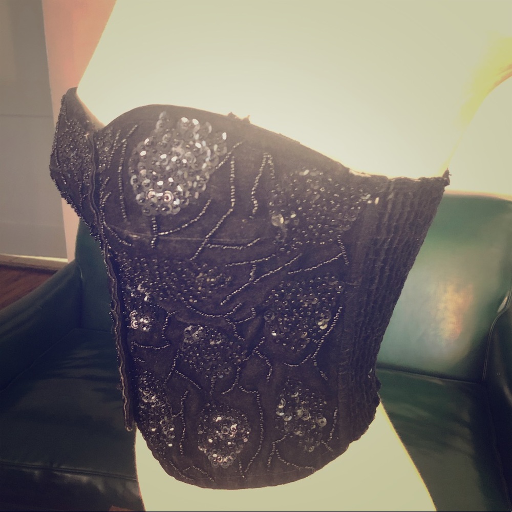 Beaded black velvet vintage bustier